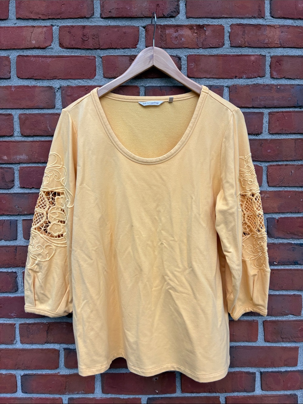 Soft Surroundings Embroidered Sleeve Tunic in Yellow XL